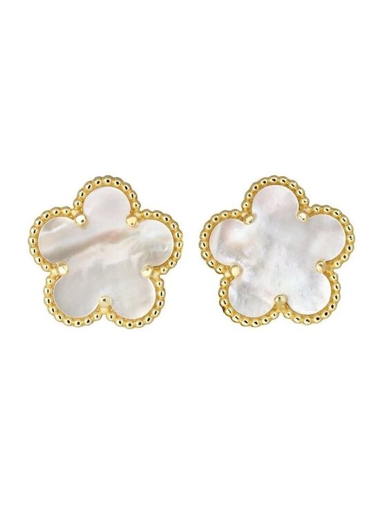 Jewelry - Clover 5 Leave Stud Earrings 18k GP 925 Sterling Silver / Mother of Pearl